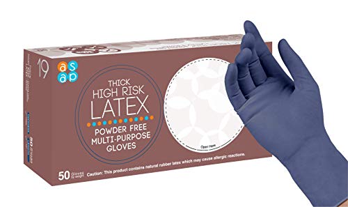 ASAP Thick High Risk Latex Powder Free Industrial Multi-Purpose Gloves, 12 inch Extended Cuff, Disposable, 14 mil, Dark Blue (Medium - Box of 50)