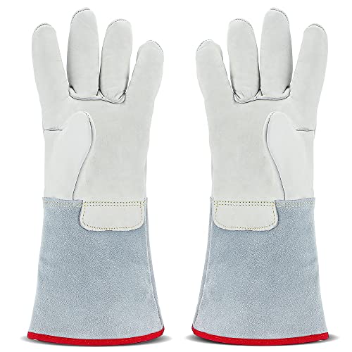 Bonvoisin Guantes criogénicos de 14.2 pulgadas/36 cm de largo medio brazo LN2 guantes protectores para nitrógeno líquido/hielo seco/almacenamiento en frío
