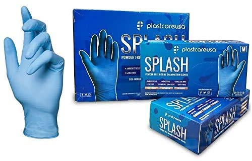 PlastCare USA Splash - Guantes de nitrilo, color azul, 100 unidades, sin látex (1 caja de 100), color azul