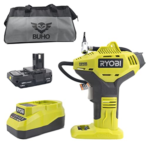 Ryobi P737D Portable Power Inflator with P118B Charger, 1.5 Ah Lithium-ion Battery and 15 Inch Buho Tool Bag