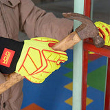 Guantes de trabajo resistentes, palma de nivel 5, guante mecánico de agarre de alta visibilidad con protector TPR para seguridad de aceite y gas (pequeño, amarillo y rojo de alta visión)