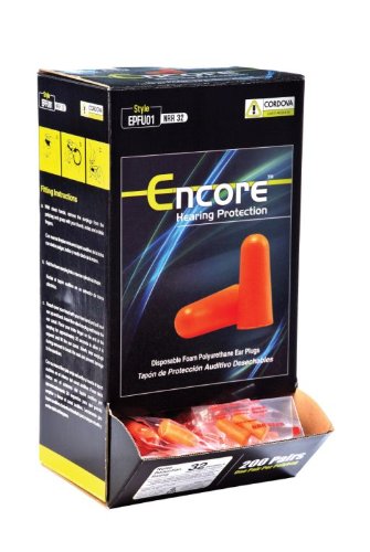 Cordova Safety Products Encore NRR 32 - Tapones para los oídos de espuma desechables con cancelación de ruido, color naranja (200 pares)