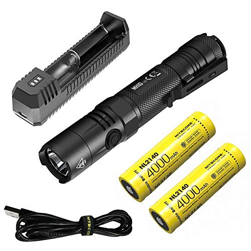Combo: Nitecore MH10 V2 Type-C Rechargeable Flashlight 1200 Lumens w/2x 2140 batteries, UI1 Charger +Free Eco-Sensa USB Cable