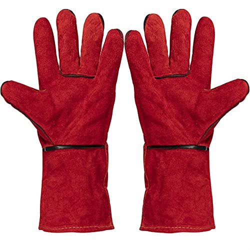 Guantes de Soldadura guanteletes soldadores,guantes para chimeneas con leña,guantes de trabajo resistentes al calor para soldadores,barbacoa,jardinería,camping,estufa,chimenea (Color : Red)