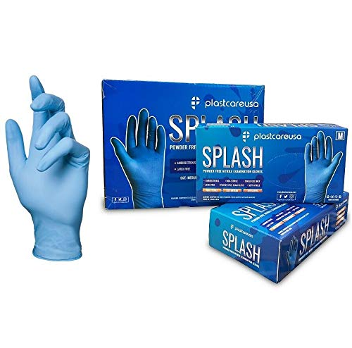 PlastCare USA Splash - Guantes de nitrilo (tamaño pequeño, 100 unidades, sin látex, 100 unidades), color azul