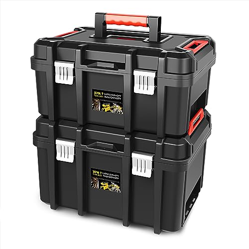 DNA MOTORING - Juego de 2 cajas de herramientas – Organizador con cerradura de almacenamiento portátil con bandeja extraíble para taller, cochera y hogar, gran capacidad, TOOLS-00310