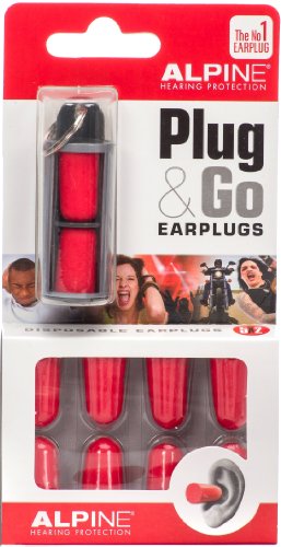 Alpine Plug&Go - Tapones para los oídos desechables con cancelación de ruido, 10 unidades, color rojo
