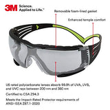 Gafas de seguridad 3M, SecureFit, ANSI Z87, interiores/exteriores, antiarañazos, lente espejo, marco verde/negro, junta de espuma extraíble, varillas flexibles