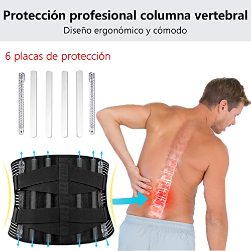 LEIDSANY Soporte lumbar para Hombres y Mujeres, cinturón de apoyo lumbar  con 5 placas de acero para el alivio del dolor de hernia discal, ciática y