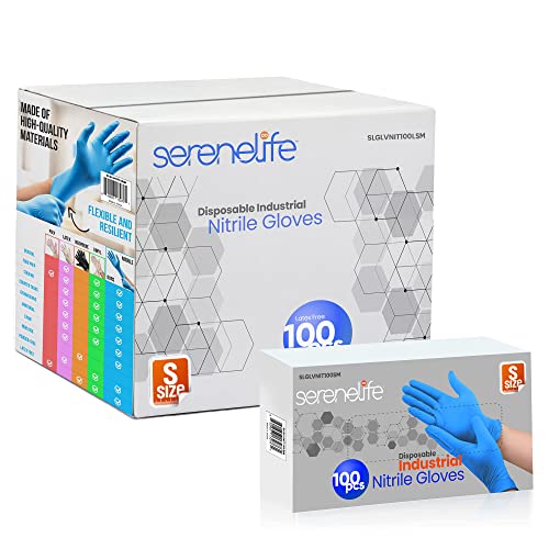 SereneLife - 1000 guantes desechables de mezcla de nitrilo, guantes industriales suaves, guantes de vinilo sin polvo, guantes protectores sin látex, suaves y cómodos, tamaño pequeño