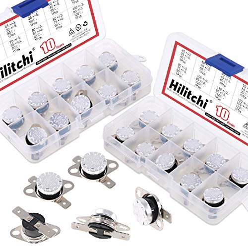 Hilitchi KSD301 - 20 interruptores de control térmico para termostato NO y NC, 40 C a 135 C, kit surtido de interruptores de control térmico con disco bimetal Para electrodomésticos domésticos