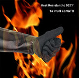 Guantes de barbacoa para freidora de pavo, resistentes al calor, 14 pulgadas, 1244 °F, guantes de horno, ahumador, barbacoa para manejar alimentos calientes en tu freidora/impermeable/ignífugo