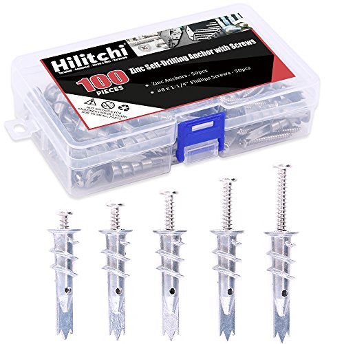 hilitchi 100pcs Calidad Premium Zinc self-drilling Anchor para yeso con Kit de tornillos