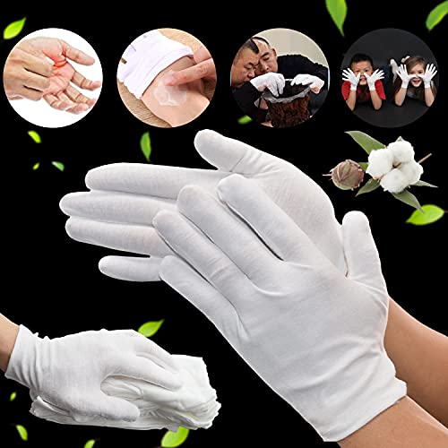 24 guantes blancos de algodón para manos secas hidratantes durante