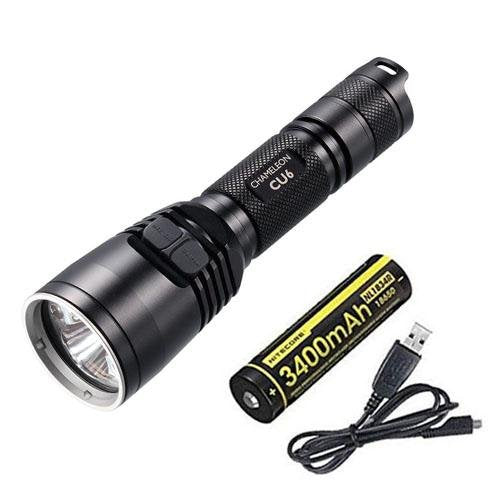 Combo: Nitecore Chameleon CU6 Linterna LED ultravioleta -440 lúmenes con batería NL1834R + cable de carga Eco-Sensa gratis