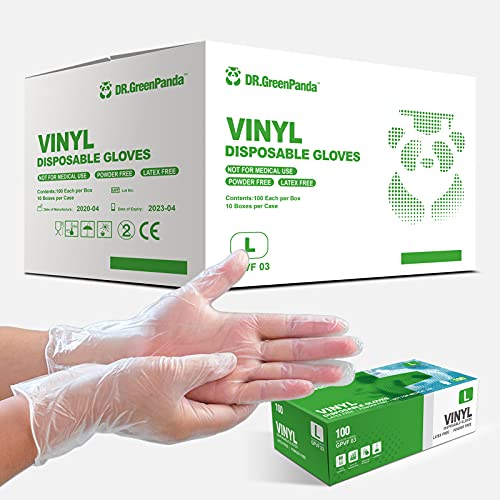 Dr.GreenPanda (1000 unidades) guantes de vinilo transparente de PVC, desechables, aptos para alimentos, sin látex y polvo, textura suave, extra no estéril (caja de 1000 unidades, caja de 100)