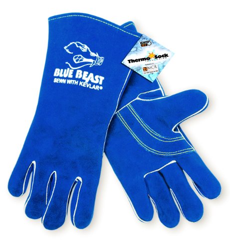 MCR Safety 4600 Blue Beast - Guantes de soldador de piel de vaca divididos con palma reforzada y pulgar de ala, azul, XL, 1 par