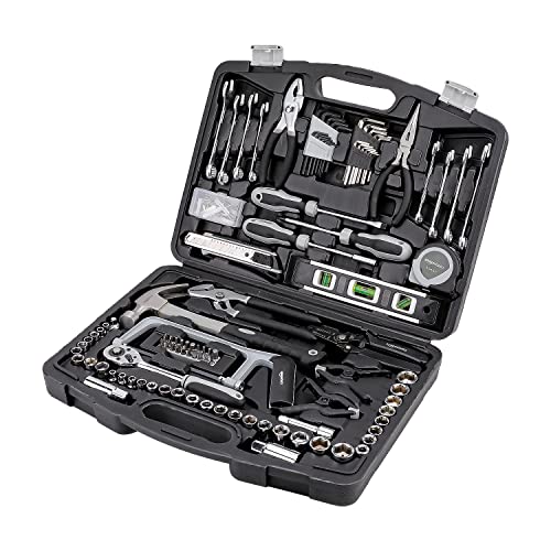 Amazon Basics - Juego de herramientas manuales para reparación general del hogar y mecánico de 173 piezas