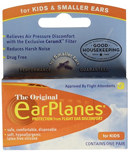 Earplanes - Tapones para los oídos para niños, desechables para el ruido de vuelo y protección del aire, 1 par