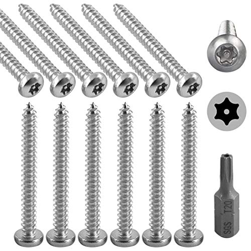 Hilitchi 50 tornillos de acero inoxidable #8 x 1-1/2 pulgadas, cabeza de botón Torx para chapa de metal, tornillos de seguridad plateados, antirrobo, a prueba de manipulaciones con broca T20