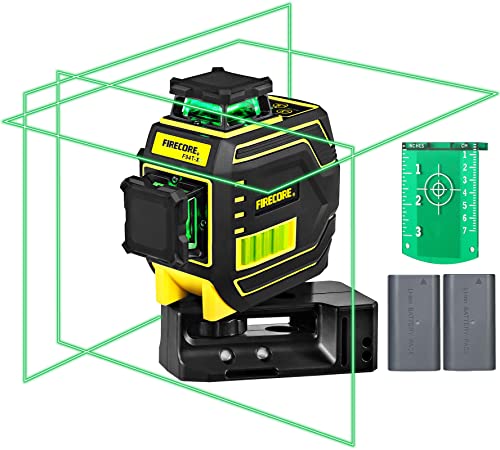 Firecore Nivel laser verde 3D,3X360 °nivel laser Autonivelante, anti-vibración,25m,Autonivelación y Hasta 50m en Modo de Pulso,con 2 batería de iones de litio recargable,Base Magnética(F94T-XG)