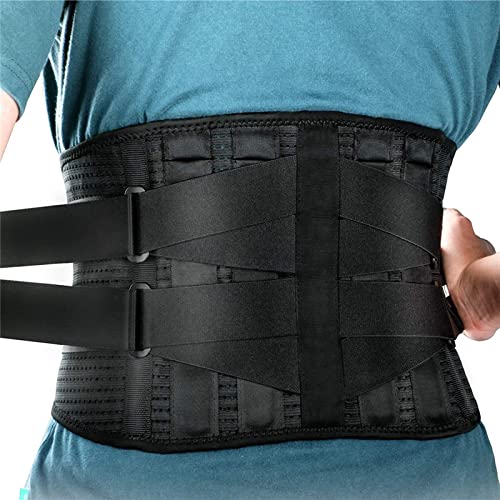 LEIDSANY Soporte lumbar para Hombres y Mujeres, cinturón de apoyo lumbar con 5 placas de acero para el alivio del dolor de hernia discal, ciática y escoliosis, protege los músculos de la cintura y la espalda. Talla XL.