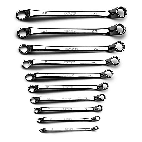 Capri Tools 75-Degree Deep Offset Double Box End Wrench Set, 6 to 24 mm, Metric, 10-Piece with Heavy Duty Canvas Pouch (CP11950-10MPK)