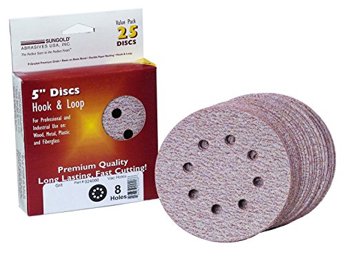 Sungold Abrasives 024172 5-Inch by 8 Hole 400 Grit Premium Plus C Weight Paper Hook and Loop Discs, 25-Pack