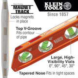 Klein Tools 935RB - Nivel de torpedo, imanes de tierras raras, viales de alta visibilidad, ranura en V, nariz cónica, alta visibilidad