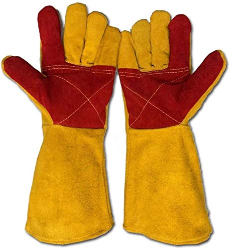 Mini guantes Guantes guantes ignífugos y resistentes al desgaste de alta temperatura guantes de resistencia de aislamiento estrella del fuego de largo Sección Espesar Protección Soldadura amarillo