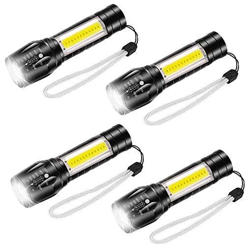 EASYTAO Linterna LED Recargable Paquete de 4, Lampara Tactica con Luz de XPE+COB Flashlight Portátil, Lampara Led con 5 Modos de Luz (4PCS)