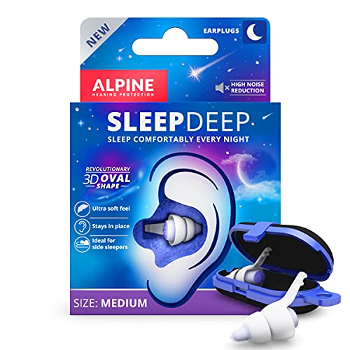 Alpine SleepDeep Tapones de Oídos para Dormir. Tapones de Dormir Ovalados 3D con Gel Supresor de Ruido. Filtros Suaves para Dormir de Lado. Reducen el Sonido de los Ronquidos. 1 Par Reutilizable
