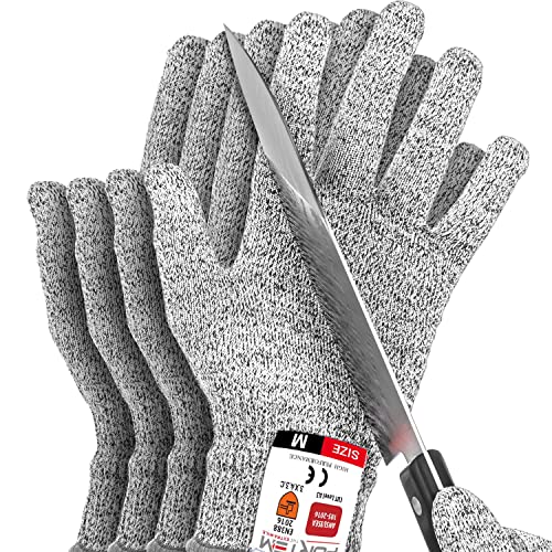 Fortem Guantes resistentes a los cortes, 4 guantes de Kevlar, guantes de corte de nivel 5, guantes de corte para ostras, guantes de trabajo de cocina para chefs, grado alimenticio, certificado EN388 (mediano)
