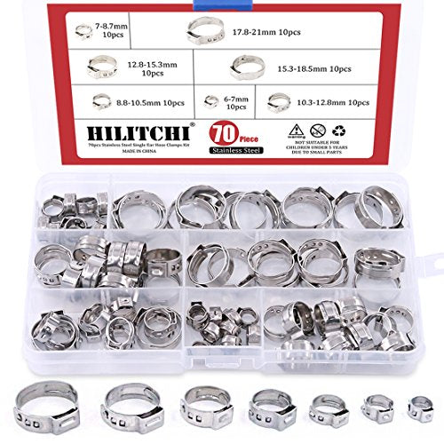 Hilitchi 70pcs Stainless Steel Single Ear Hose Clamps Kit by Hilitchi
